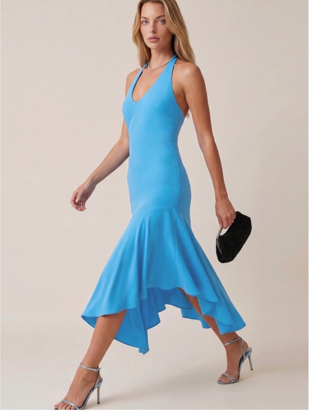 o.p.t By Few Moda One Pretty Time Asymmetrical Midi Dress Size 10 Bright Blue